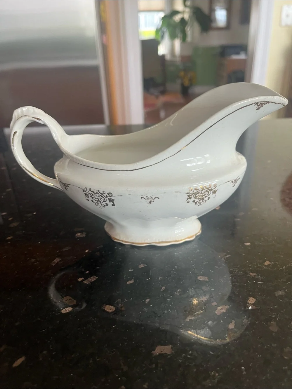 Hall China Company Circa 1903 Gravy Boat with Gold Filigree antique